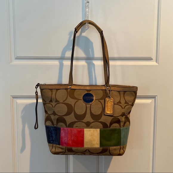 Coach Handbags - coach khaki signature legacy stripe handbag